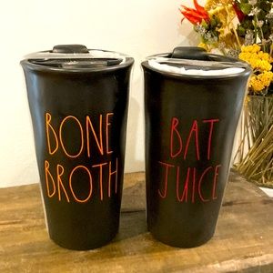 Set of 2 - Rae Dunn - BAT JUICE and BONE BROTH - New in Box Ceramic Travel Mugs